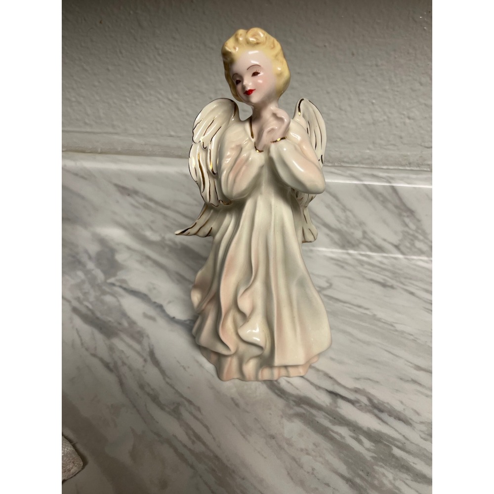 Florence Ceramics Pasadena California Porcelain Angel Figurine Gold Trim 7.5"